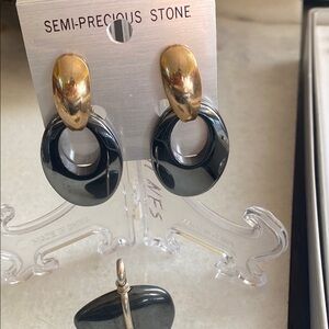 Gold and Black Semi-Precious Stone Earrings